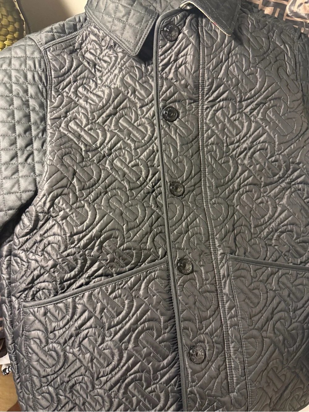 Burberry Black Quilted Puffer Jacket with Signature Check Cuff**AUTHENTIC**
